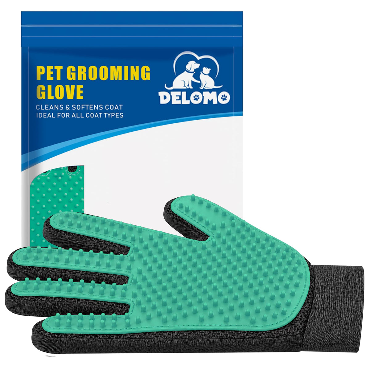Pet Hair Removal Glove with 255 Silicone Tips for Dogs & Cats, Right Blue