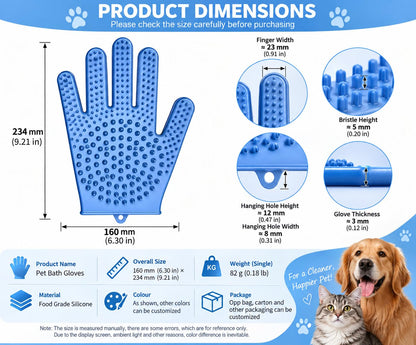 Pet Grooming Gloves for Cats & Dogs – Silicone Hair Removal Glove for Bathing, Shedding & Massage – Gentle Mitt for Long & Short Hair Pets with Drainage System