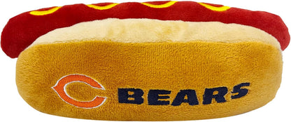 Pets First NFL Chicago Bears HOT Dog Plush Dog & CAT Squeak Toy - Cutest HOT-Dog Snack Plush Toy for Dogs & Cats with Inner Squeaker & Beautiful Football Team Name/Logo 8 x 5 x 3 Inches