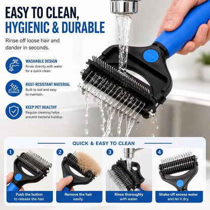 Deshedding Dog Brush，3-in-1 Undercoat Rake for Dogs (Blue)