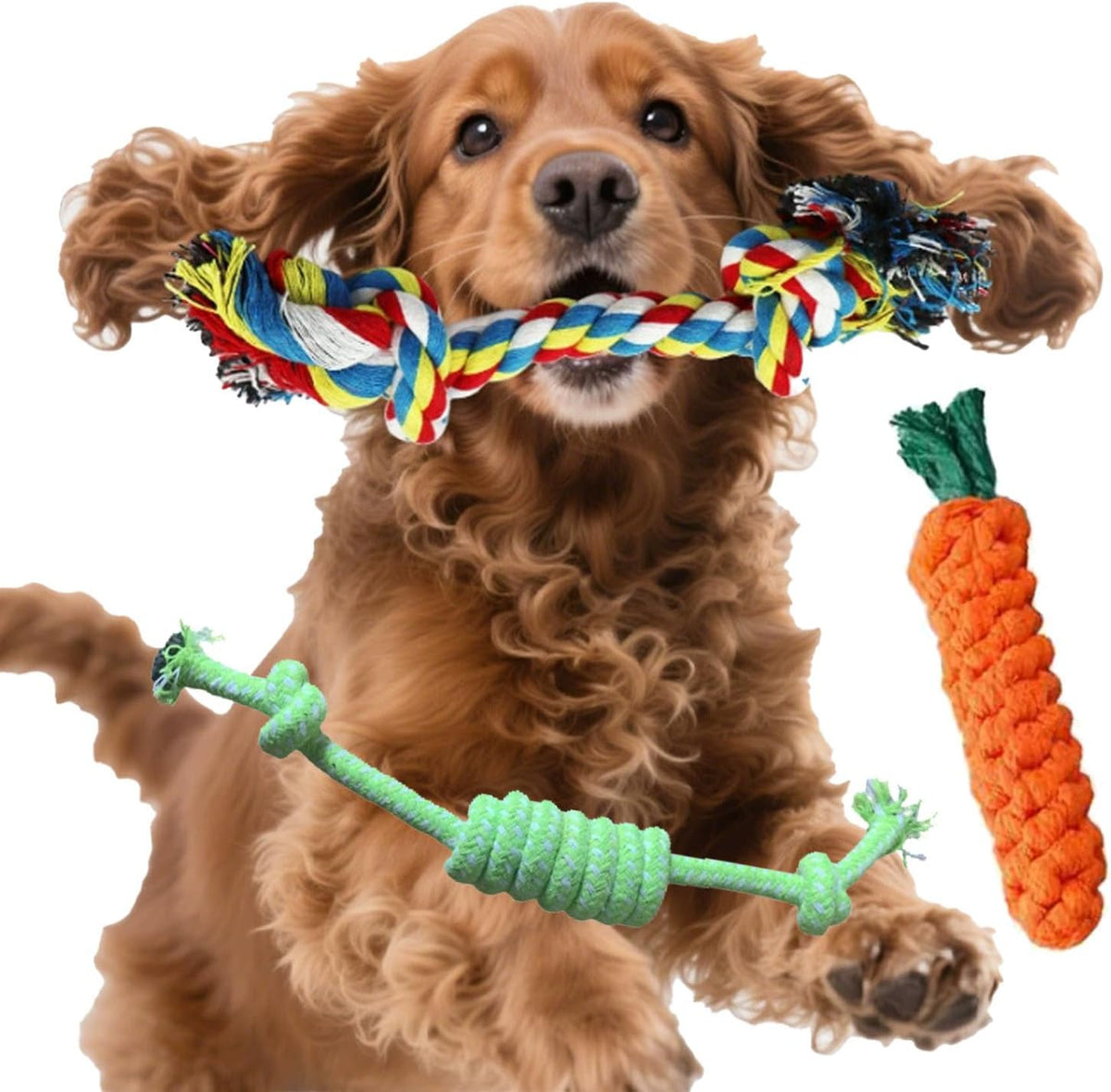 3 Pack Puppy Rope Toys – Cotton & Polyester Dog Chew Toys for Small & Medium Dogs – Teething, Tug, Fetch & Teeth Cleaning – Keeps Playful Dogs Busy