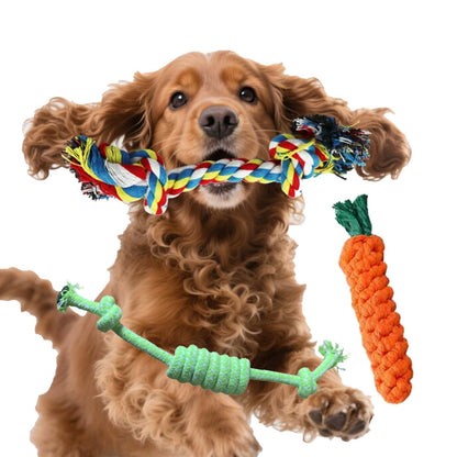 3 Pack Puppy Rope Toys – Cotton & Polyester Dog Chew Toys for Small & Medium Dogs – Teething, Tug, Fetch & Teeth Cleaning – Keeps Playful Dogs Busy