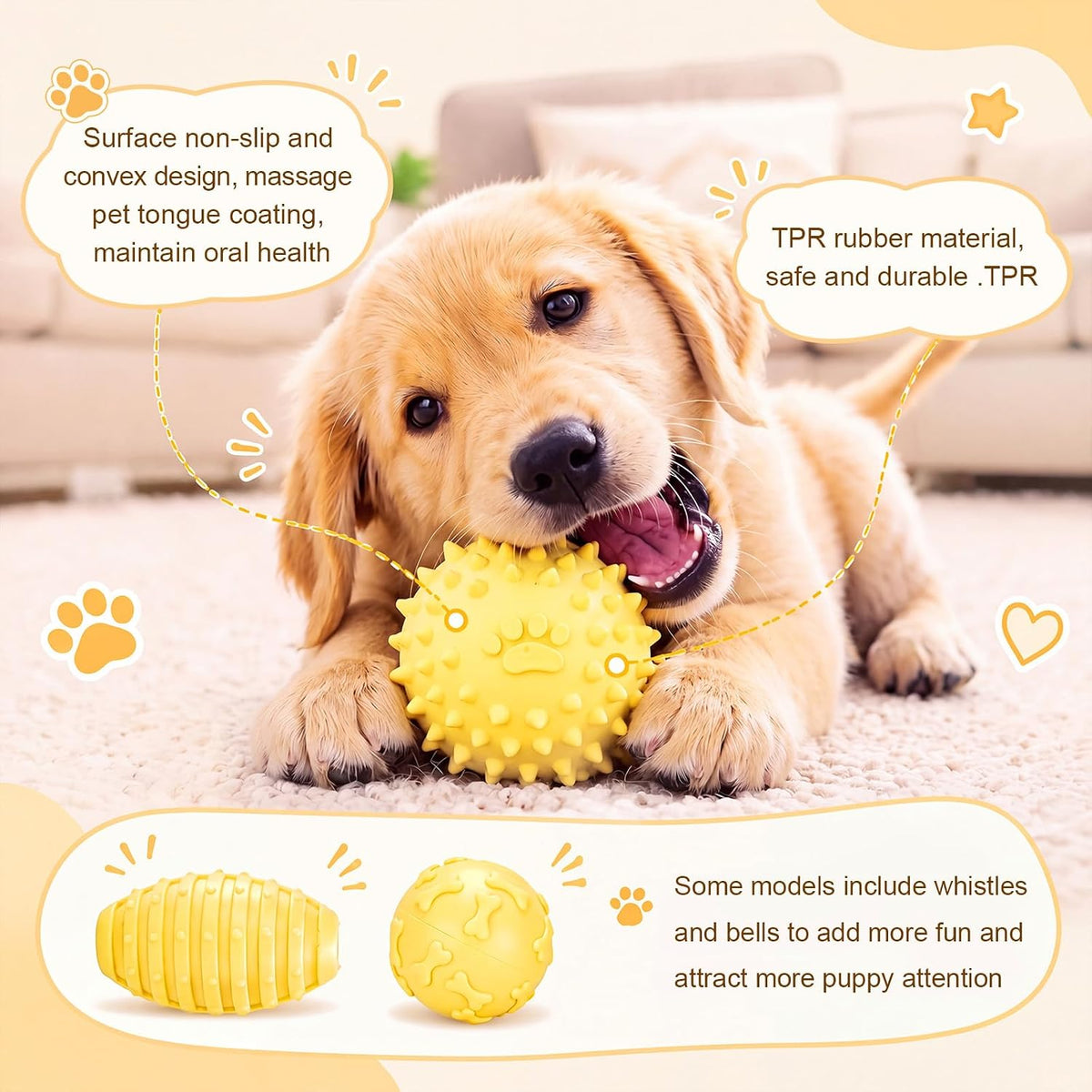 Jenaai 30 Pcs Rubber Puppy Chew Toy Bulk Yellow Durable Dog Interactive Toy