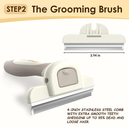 Professional Deshedding Dog Brush Grooming Kits, for Long-Haired Dogs and Cats - Dog Deshedding Brush and Slicker Brush Set 3 in 1 Gift Box for Long Hair Pets like Golden Retriever