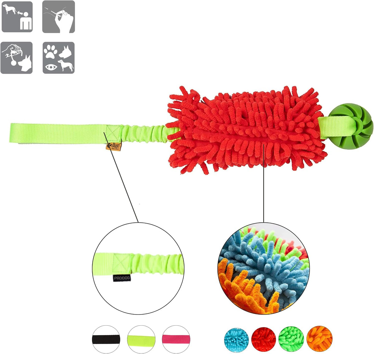 Dingo Dog tug Toy and TPR Rubber Ball Bungee Handle, Microfiber, red 20 in