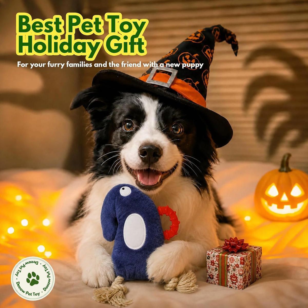 Deeow Squeaky Plush Dog Tug Chew Toy, Tether Puppy Toy-Halloween Theme