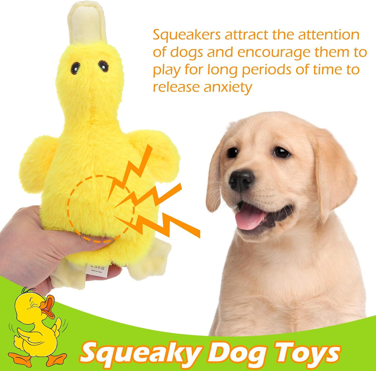 EXPAWLORER Plush Squeaky Duck Dog Toy - Soft Stuffed Small Dog Toys Cute Yellow Duck, Best Birthday Gift Interactive Filled Chew Toys for Puppy Small Medium Dogs Biting Training Teething, 2 Pack