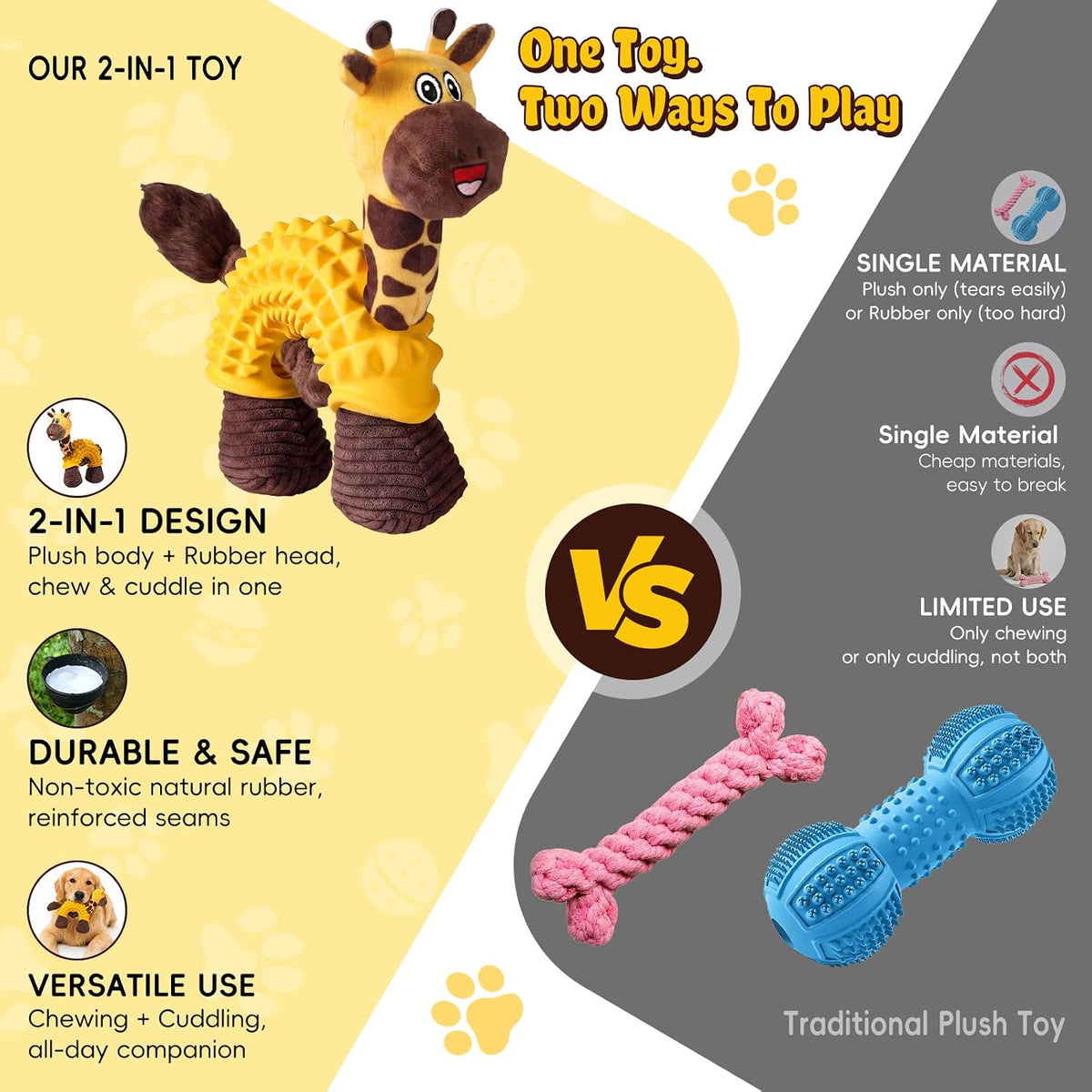 Giraffe Dog Squeaky Toy 2-in-1 Plush&Chew Toy for Small Medium Large Breed