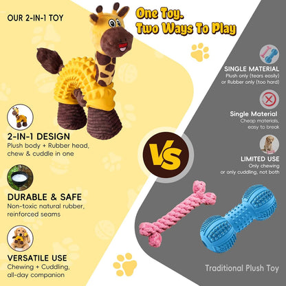 Giraffe Dog Squeaky Toy 2-in-1 Plush&Chew Toy for Small Medium Large Breed