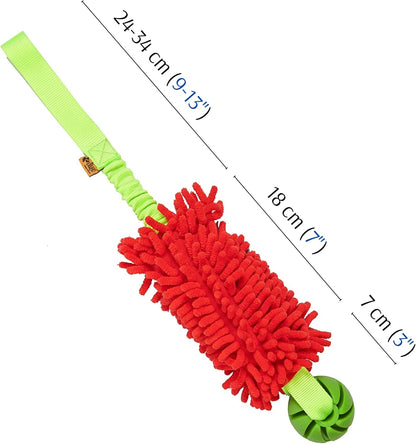 Dingo Dog tug Toy and TPR Rubber Ball Bungee Handle, Microfiber, red 20 in