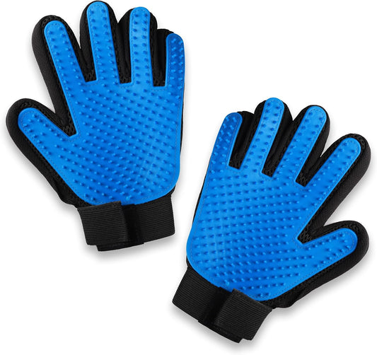 Pets First Dog Grooming Gloves Best Professional Deshedding, Brushing, Cleaning Mitt Tool for Small, Medium or Large Dogs & Cats. Fur & Hair Remover. Prevents Matted Coats. Soft Rubber Bristle Brush