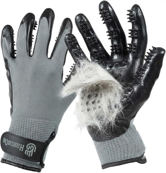 H HANDSON Pet Grooming Gloves - Patented #1 Ranked, Award Winning Shedding, Bathing, & Hair Remover Gloves - Gentle Brush for Cats, Dogs, and Horses (Grey, Large)