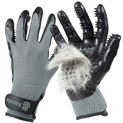 H HANDSON Pet Grooming Gloves - Patented #1 Ranked, Award Winning Shedding, Bathing, & Hair Remover Gloves - Gentle Brush for Cats, Dogs, and Horses (Grey, Small)