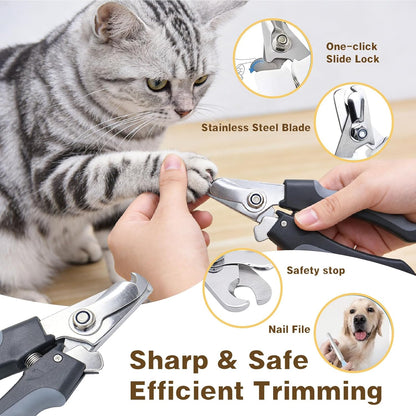 Dog Brush & Pet Grooming Kit – Deshedding Brush, Slicker Brush, Dematting Comb, Bath Brush, Scissors, Nail Clipper for Dogs & Cats – Complete Grooming Kit for Shedding, Matted Hair, Bathing & Paw Care