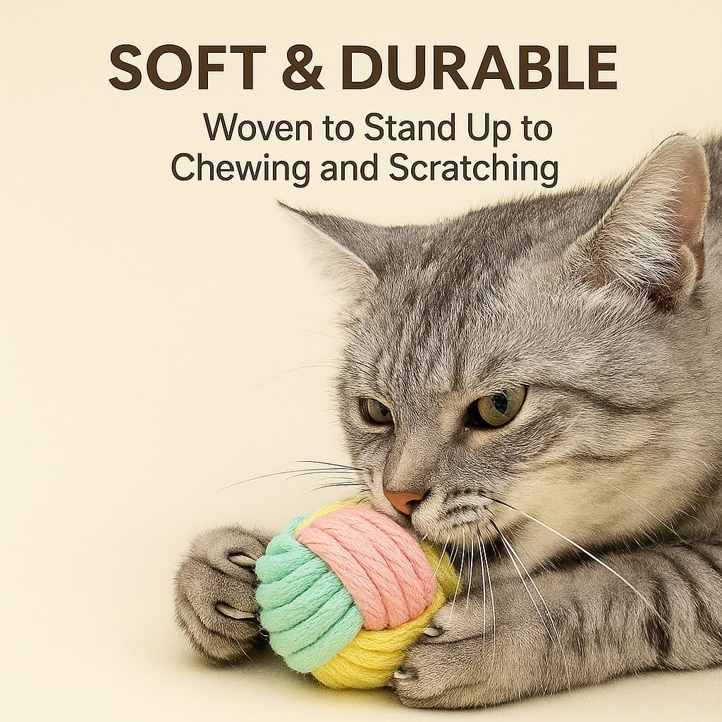 No Catnip Cat Toy Balls, 6 Pack Crinkle Chew Toys (Pastel)