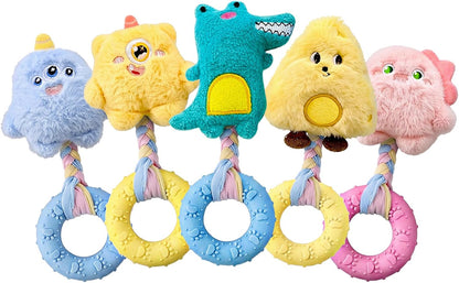 TOLOYE 5 Pack Squeaky Puppy Toys for Small Dogs, Soft Teething Plush TPR