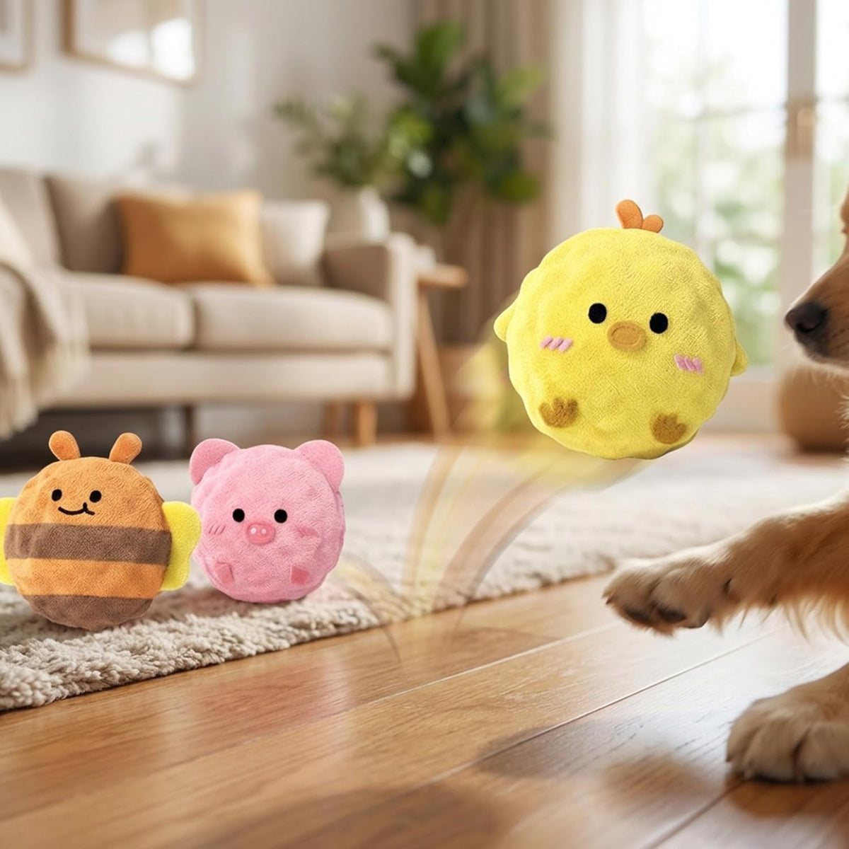 3 Pack Soft Balls for Dogs, Fun Dog Squeaky Ball with Irregular Bounce, Plush Dog Toy for Chewing, Interactive Play and Anxiety Relief...
