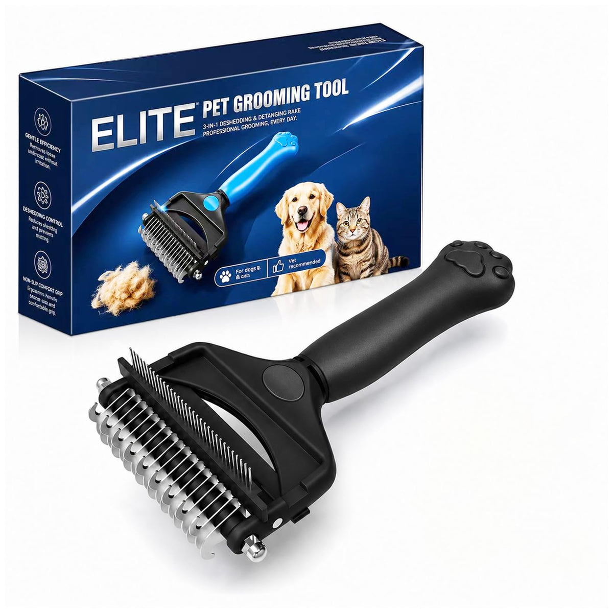Deshedding Dog Brush，3-in-1 Undercoat Rake for Dogs (Blue)
