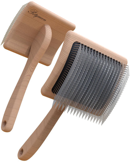 Dog Slicker Brush for Large Dogs, Professional Doodles Brush for Poodles, Goldendoodles and Labradoodles - Easy to Remove Tangles, Mats and Fluff - 3.8"x3.2" Head, 8" Wood Body