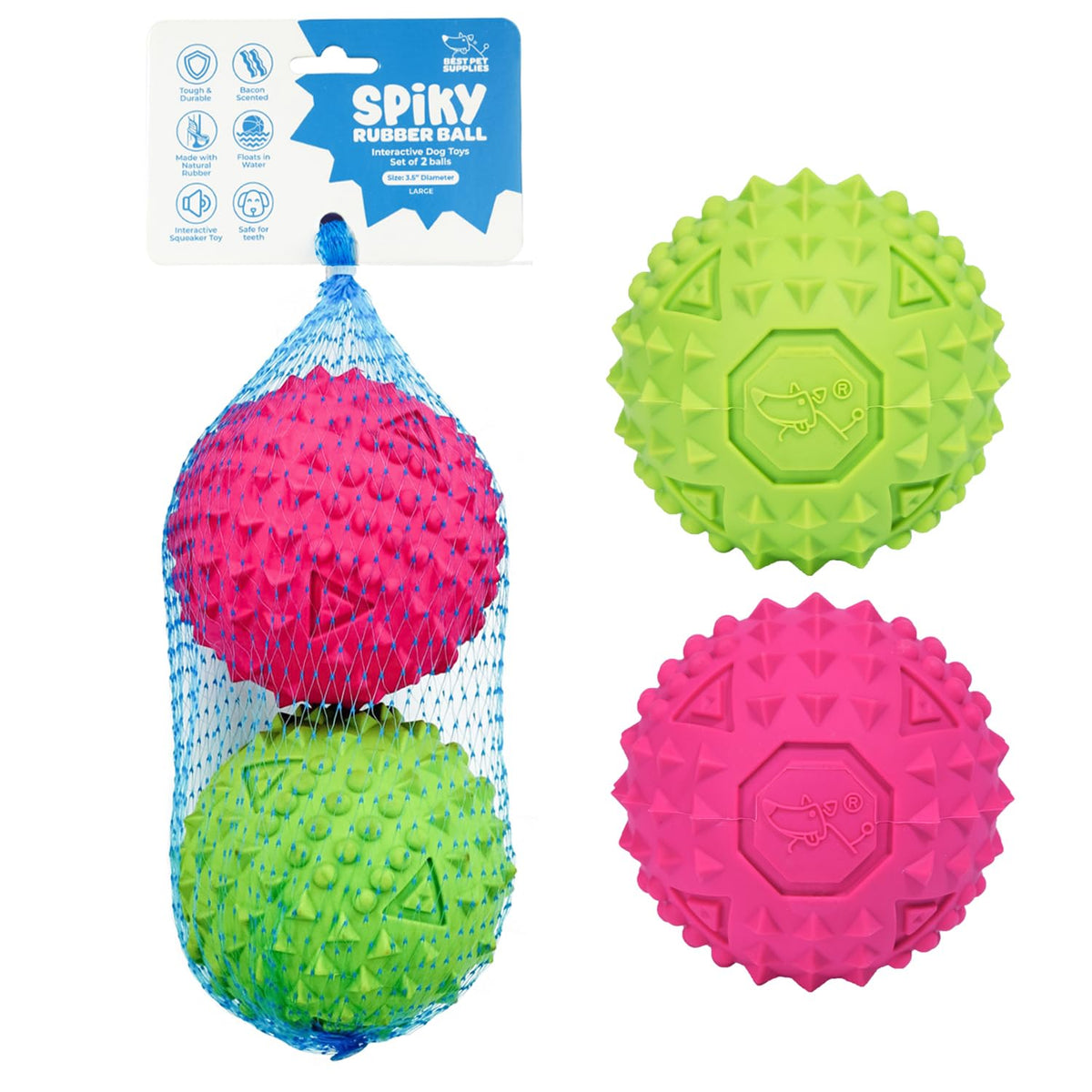 Best Pet Supplies Squeaky Dog Toys with Soft Durable Fabric for Small, Medium and Large Pets Interactive Toy for Indoor Play, Supports Active Biting and Play - Fuchsia, Green, Large