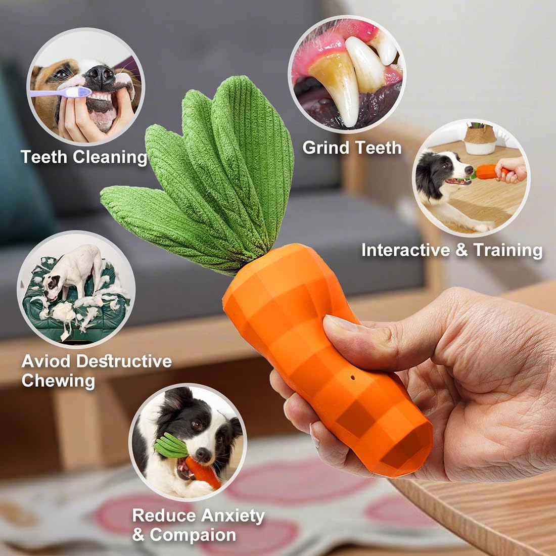 Dog Toy for Aggressive Chewers, Rubber Squeaky Interactive Durable Chew Toy