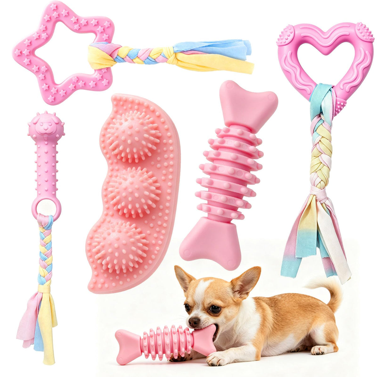 5 Pack Puppy Chew Toys for Small Dogs,Puppy Teething Toys for Small Puppies,Soft Rubber Dog Toys for Small Breed Interactive Chew Toys to Keep Them Busy (Blue)