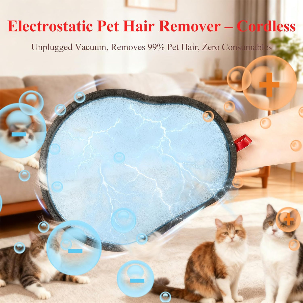 1 Pack Pet Hair Removal Glove with upgraded electrostatic tech for couches, carpets & clothes. Magic Brush for gentle pet massage and deshedding. Pet Hair Glove, reusable and washable for home clean
