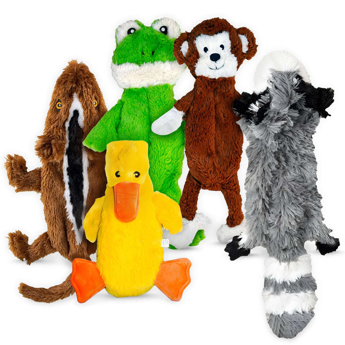 FGA MARKETPLACE Duck and Frog Flat NO Stuffing NO Squeak Plush Dog Toy, Funny Style Will Entertain Your Pet for Hours, Recommended for Small and Medium Dog 21 INCH Long
