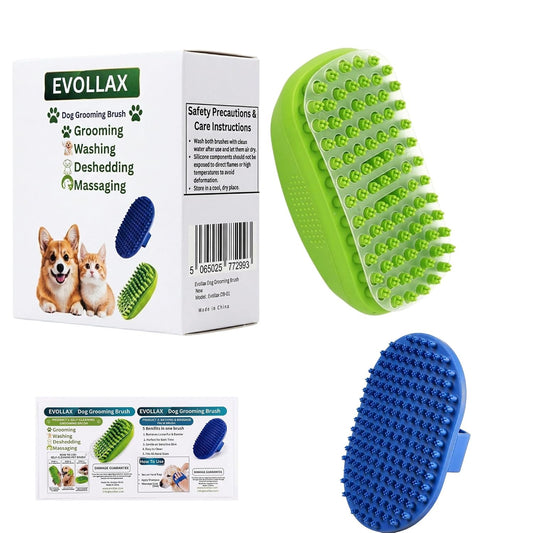 Evollax Dog Bath Brush | Rubber Curry Brush Grooming, Shedding & Massage Dog Scrubber for Bath | Cat Shower Supplies | Shampoo Shower Brush & Curry Comb for Cats Dogs and Horses
