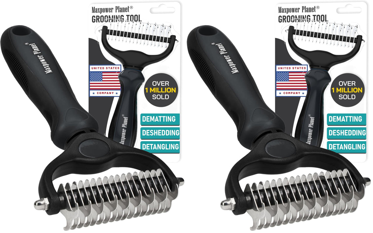 Maxpower Planet Pet Grooming Brush - Double Sided Shedding, Dematting Undercoat Rake for Dogs and Cats - Extra Wide Dog Grooming Brush - Yellow