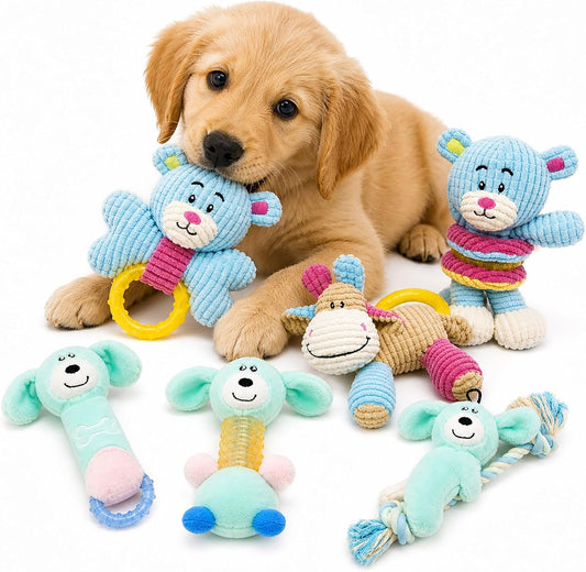 Pet Life Puppy 6-Piece Dog Toy Set - Teething, Crinkle, Blue