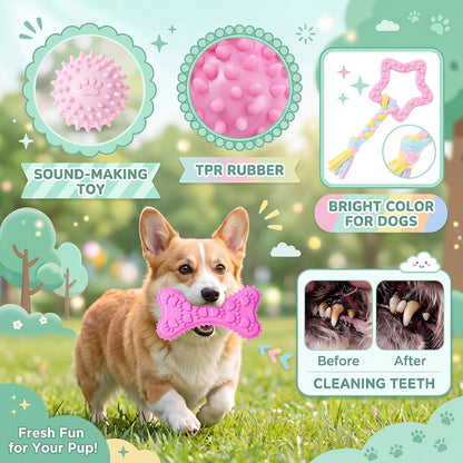 Leitee 20 Pcs Puppy Chew Toys Bundle with Storage Basket, Lovely, Pink