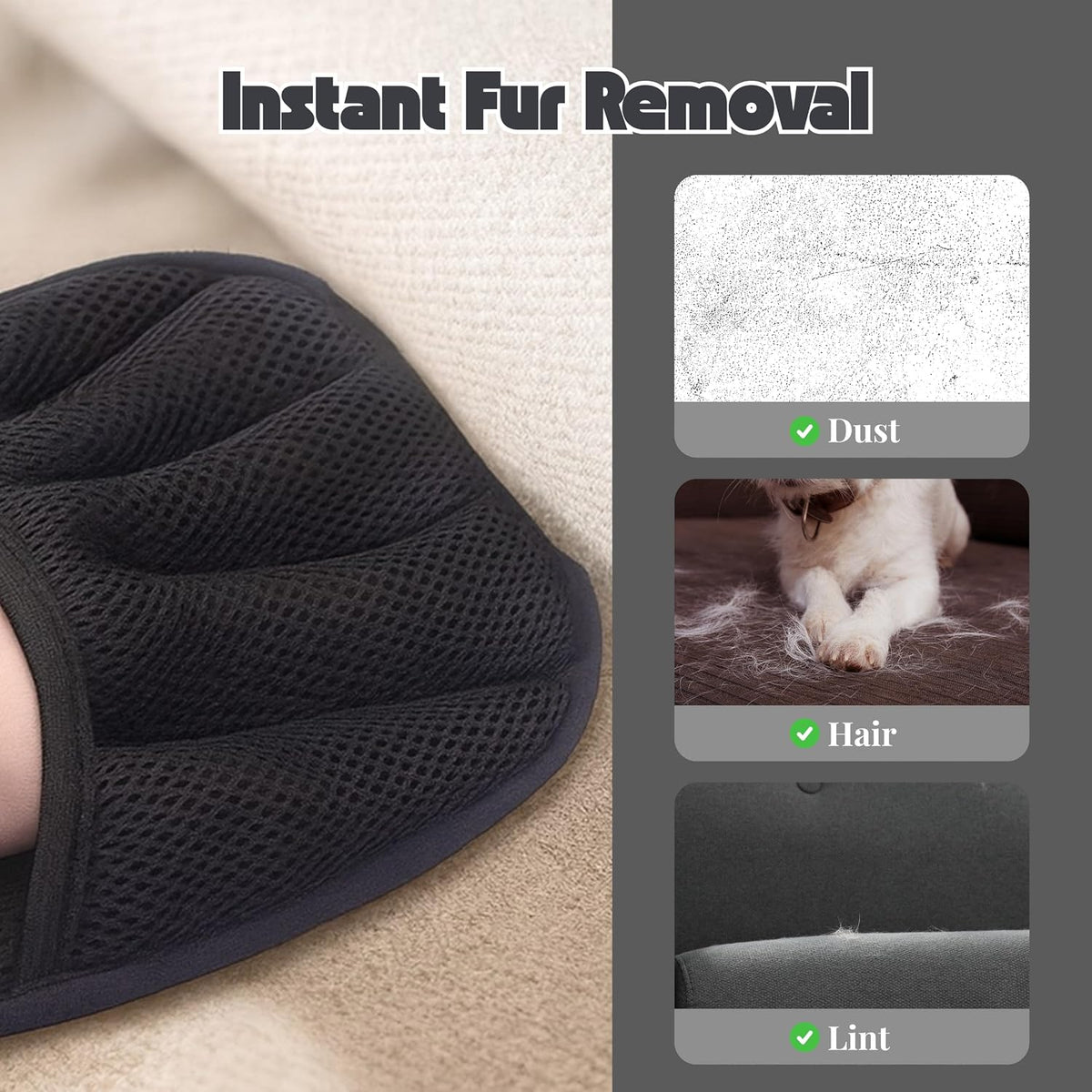 Pet Hair Removal Glove for Dogs & Cats — Reusable Electrostatic Grooming Mitt | Washable 5-Finger Deshedding & Lint Hair Catcher for Furniture, Sofa, Carpet, Car Seats & Clothing 1 Pack