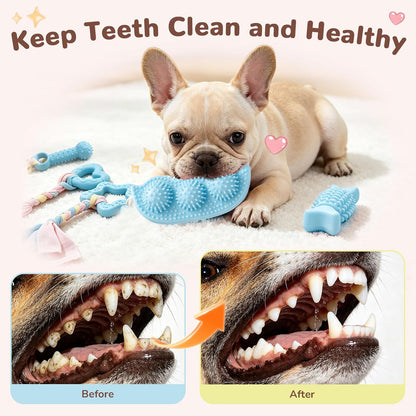 5 Pack Puppy Chew Toys for Small Dogs,Puppy Teething Toys for Small Puppies,Soft Rubber Dog Toys for Small Breed Interactive Chew Toys to Keep Them Busy (Blue)