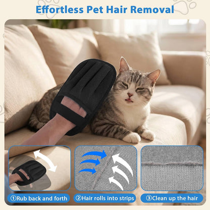 SUETT Pet Hair Removal Gloves, Reusable Five-Finger Grooming Gloves for Dogs and Cats, Removes Pet Hair from Clothes, Sofas, Carpets, and Car Seats, Black