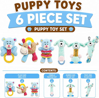 Pet Life Puppy 6-Piece Dog Toy Set - Teething, Crinkle, Blue