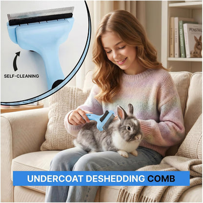 Pet Hair Removal Glove & Dog Brush for Shedding Bundle – Dog Hair Remover, Cat Hair Remover, Self-Cleaning Dog Grooming Brush & Dematting Comb for Dogs, Cats & Rabbits (Blue)