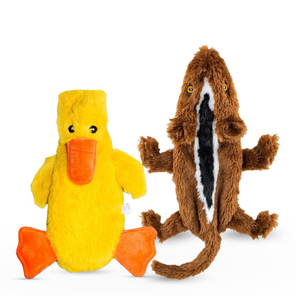 FGA MARKETPLACE Duck and Frog Flat NO Stuffing NO Squeak Plush Dog Toy, Funny Style Will Entertain Your Pet for Hours, Recommended for Small and Medium Dog 21 INCH Long