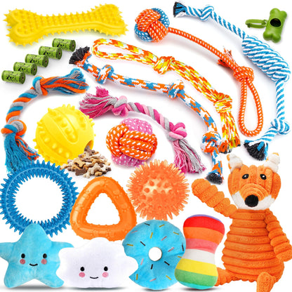 Zeaxuie 23 Pack Luxury Puppy Toys for Teething Small Dogs, Puppy Chew Toys with Rubber Toy, Rope and Squeaky Toys