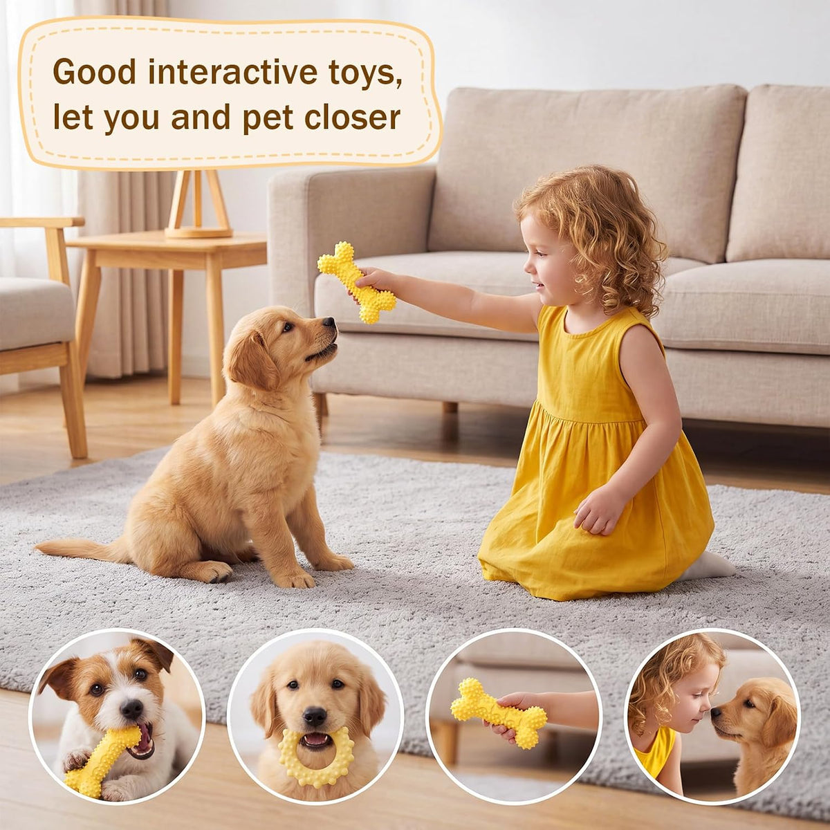 Jenaai 30 Pcs Rubber Puppy Chew Toy Bulk Yellow Durable Dog Interactive Toy