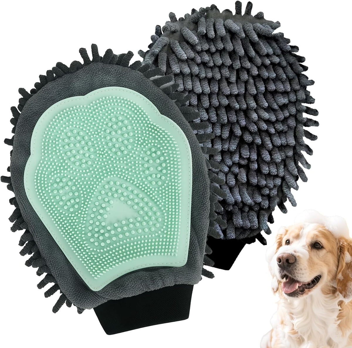 Green Double-Sided Dog Bath Glove Dog Washing Glove for Dogs&Cats