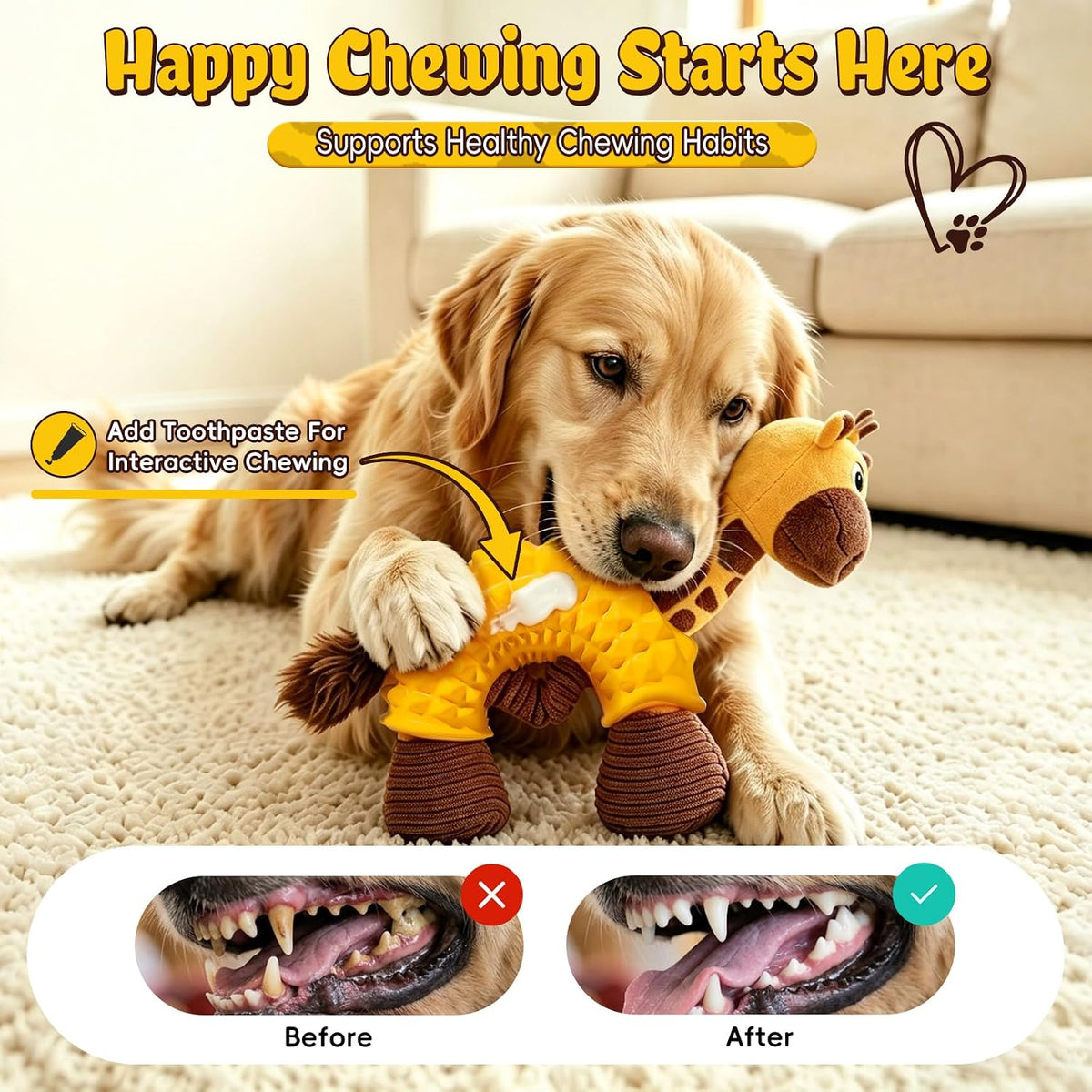 Giraffe Dog Squeaky Toy 2-in-1 Plush&Chew Toy for Small Medium Large Breed