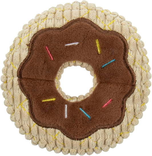 TrustyPup Tough 'N Fun Donut Squeaky Plush Dog Toy, Chew Guard Technology - Tan, Small (71148)