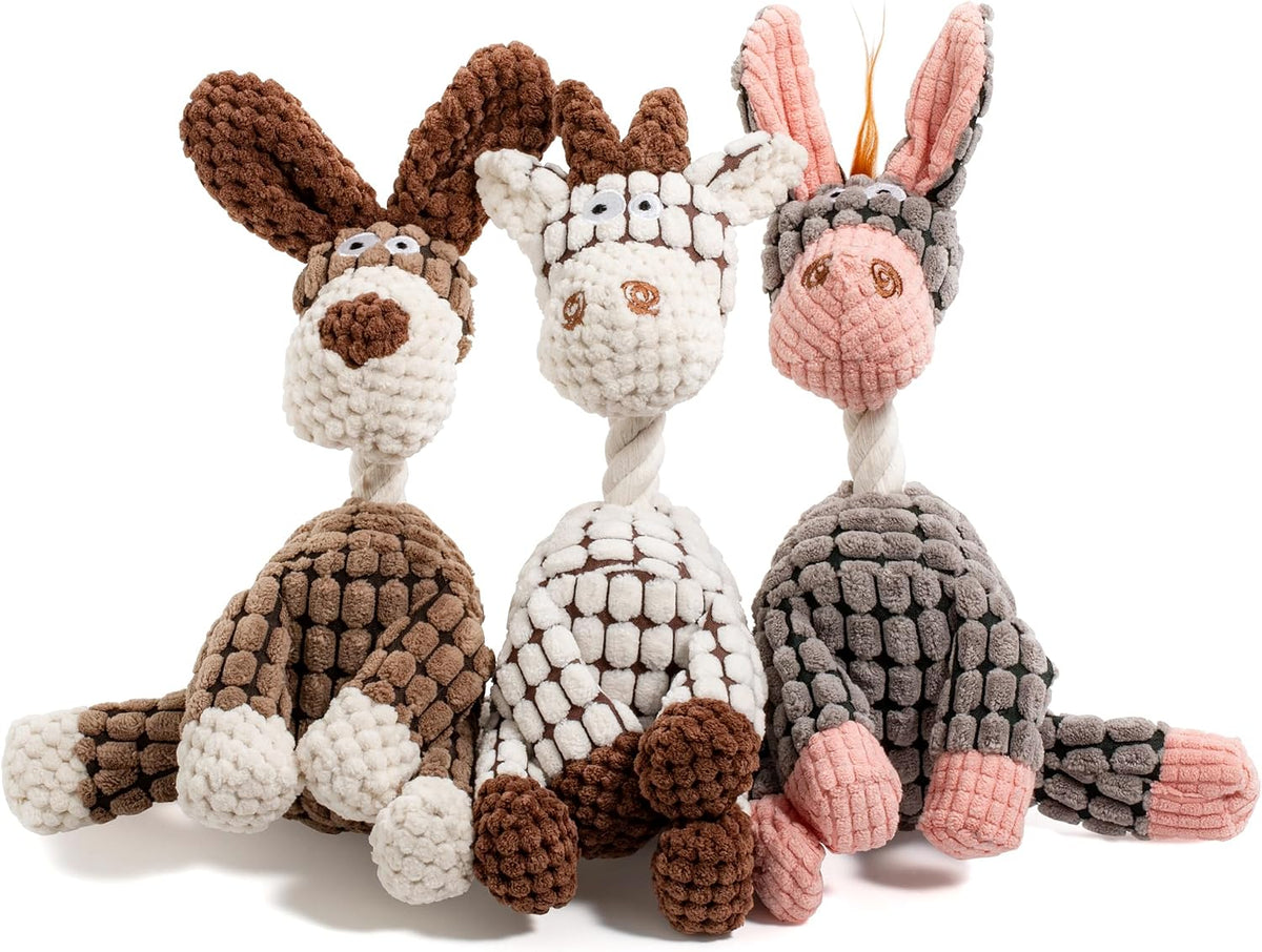 Squeaky Plush Dog Toys 3 Pack Set, Stuffed Animal Chew Toys for Small Dogs