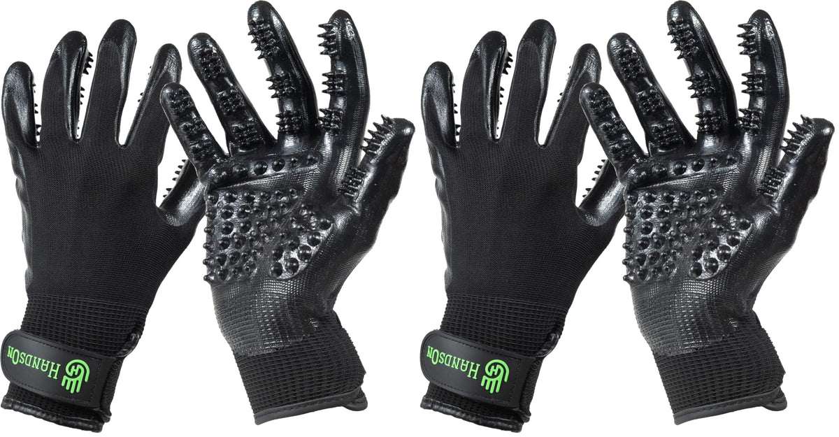 H HANDSON Pet Grooming Gloves - Patented #1 Ranked, Award Winning Shedding, Bathing, & Hair Remover Gloves - Gentle Brush for Cats, Dogs, and Horses (Black, Large)