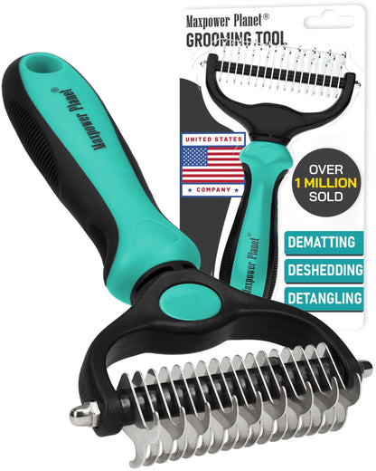 Maxpower Planet Pet Grooming Brush - Double-Sided Undercoat Rake for Dogs and Cats, Extra Wide, Reduces Shedding by 95%, White