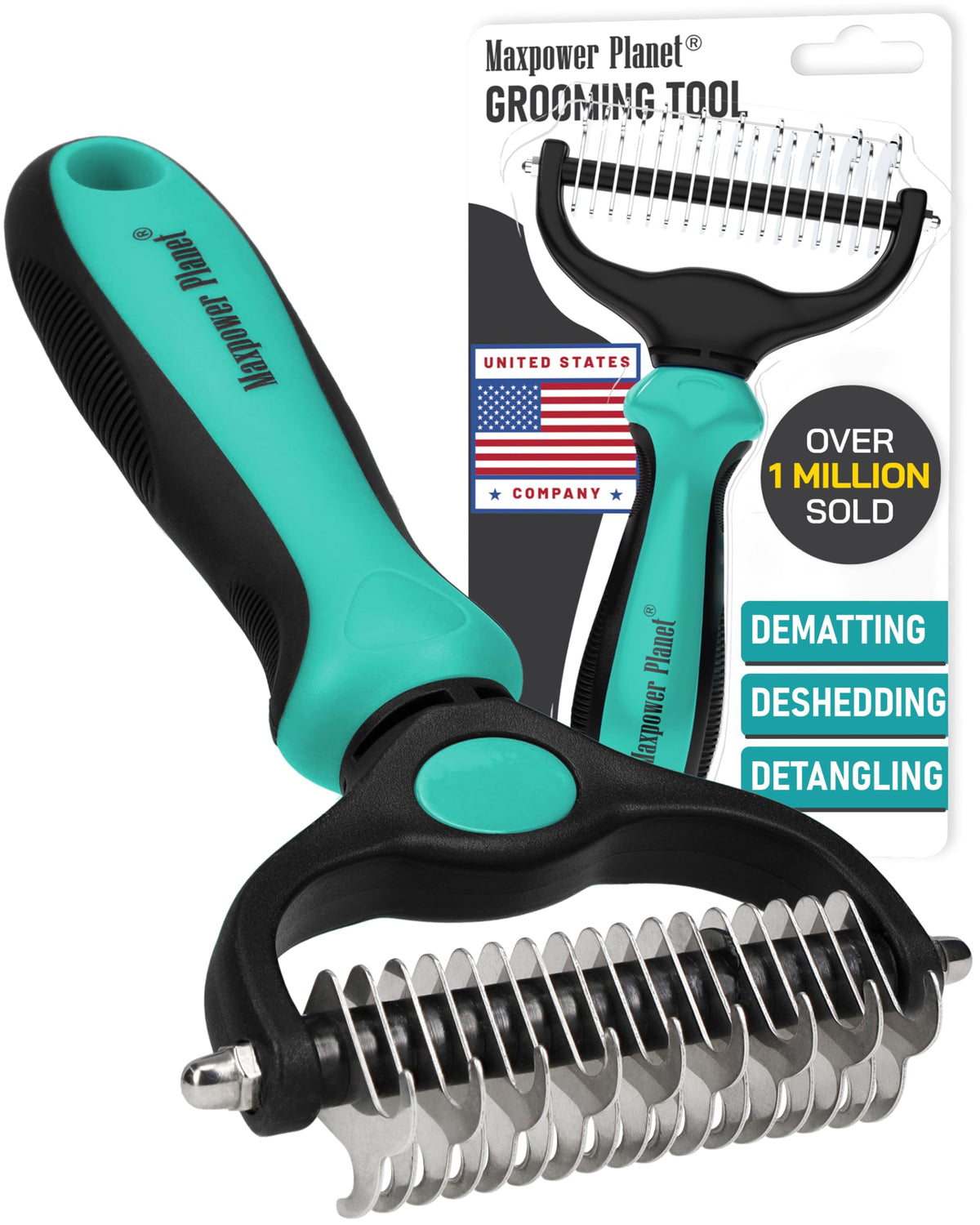 Maxpower Planet Pet Grooming Brush - Double Sided, Extra Wide for Dogs and Cats - Dematting Undercoat Rake, Reduces Shedding by 95%, Purple