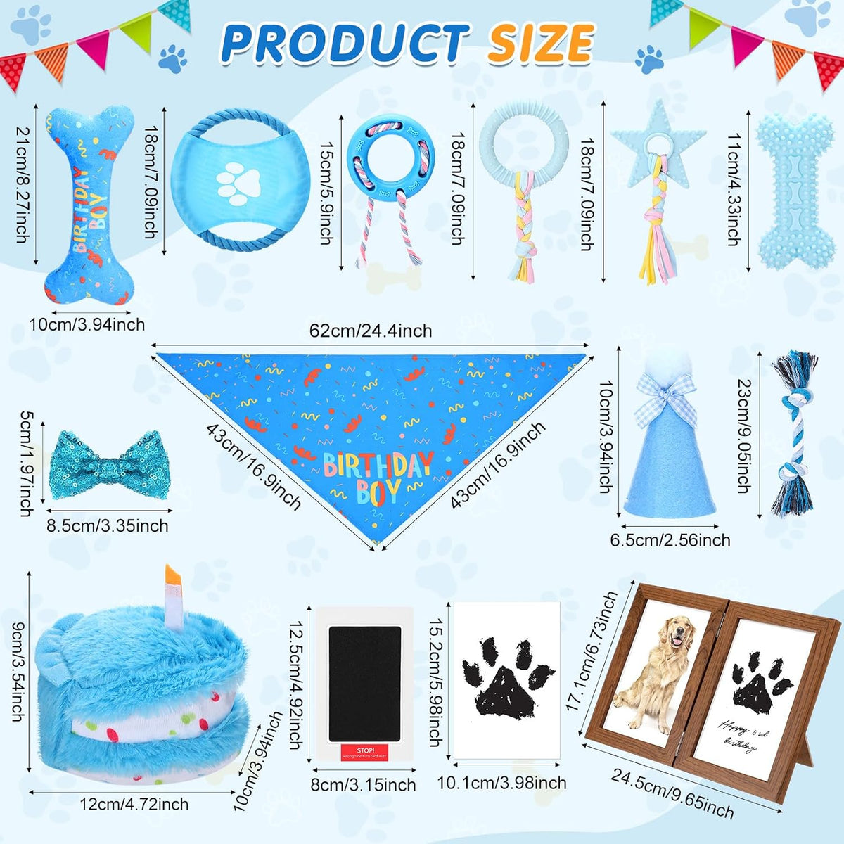 Gemscream 14 Pcs Dog Birthday Toy Gifts Dog Birthday Cake Puppy Interactive Squeak Toys Decorations for Small and Medium Dogs Supplies(Blue)
