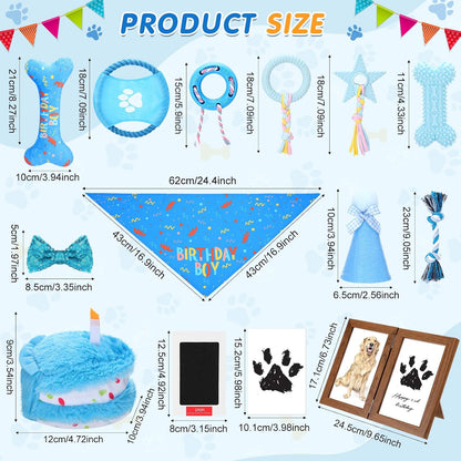 Gemscream 14 Pcs Dog Birthday Toy Gifts Dog Birthday Cake Puppy Interactive Squeak Toys Decorations for Small and Medium Dogs Supplies(Blue)