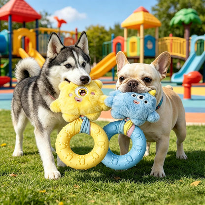 Halloween Toys, Plush Monster Dog Chew Toy with Teething Ring - Interactive Squeaky Toy for Puppies & Small Dogs